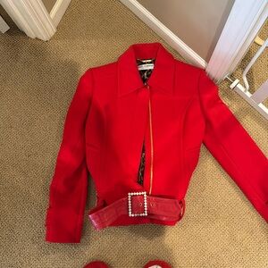 Dolce &Gabbana red jack with sil leopard lining. Gold zipper.